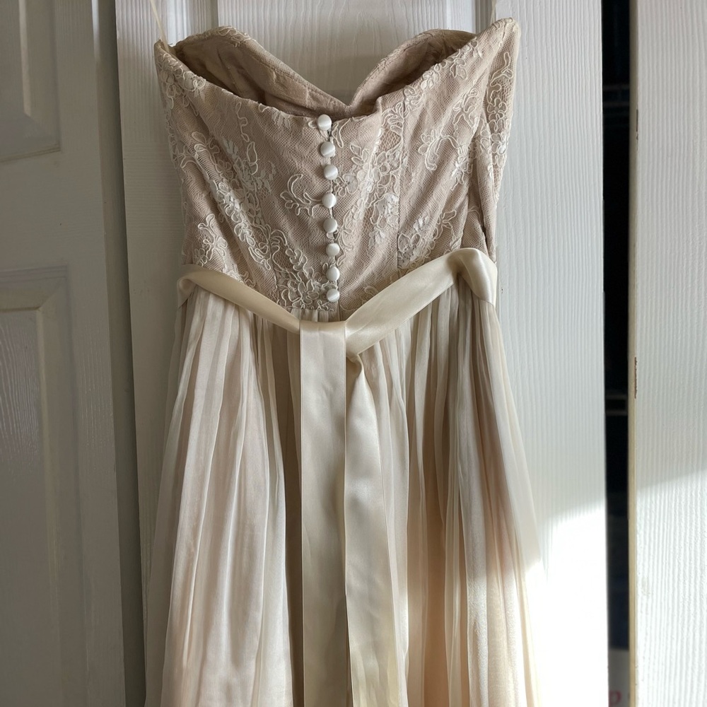 100% Pure Silk Wedding Dress Almond & Ivory Seattle Bridal Size 4 - Picture 14 of 17